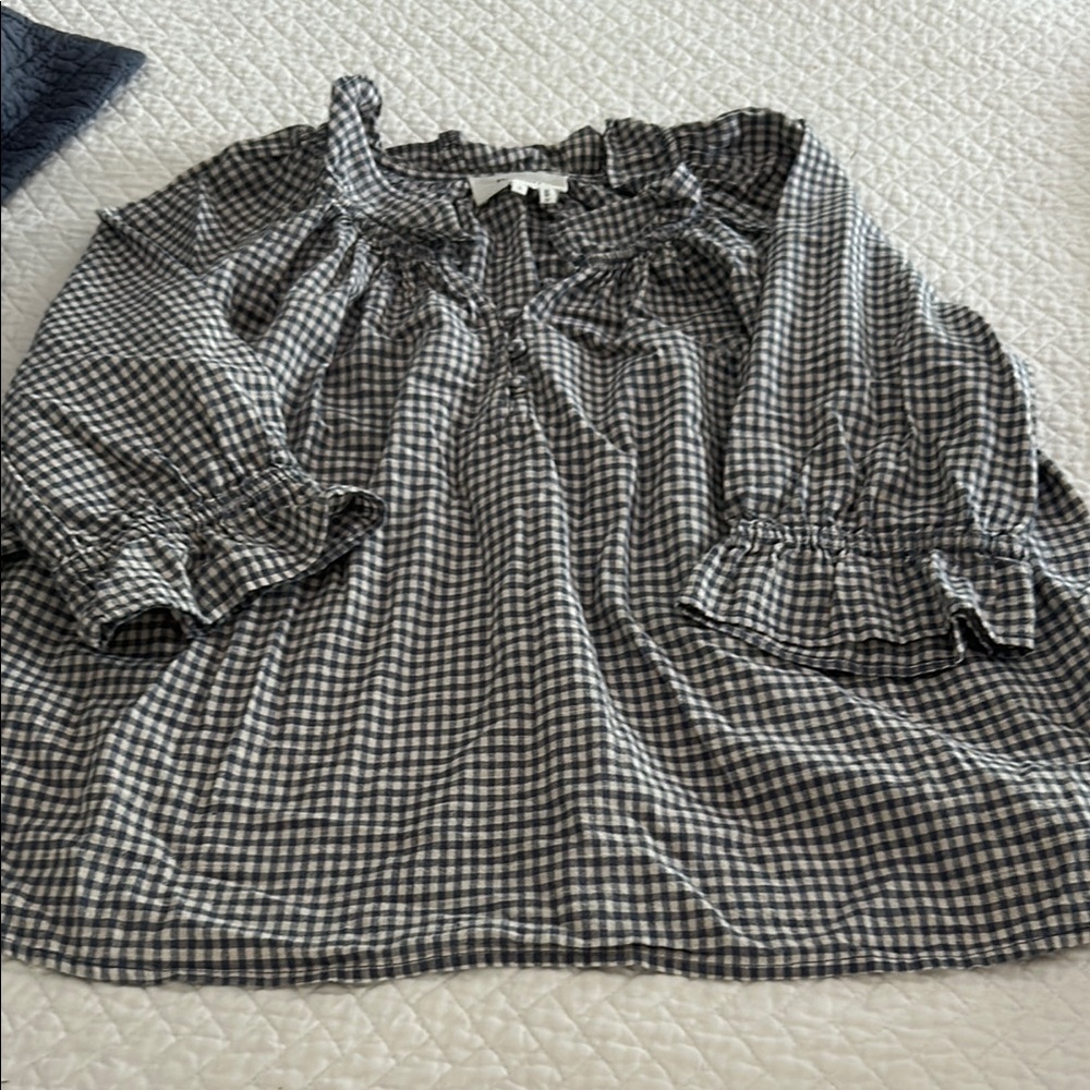 ba$sh. Gingham Ruffle Blouse Linen